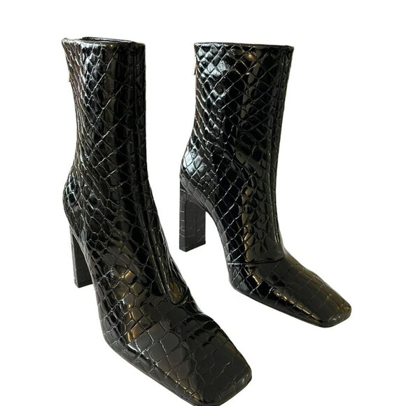 Good American Square Toe Booties Croc Embossed Black Size 8 NWB - Picture 1 of 5
